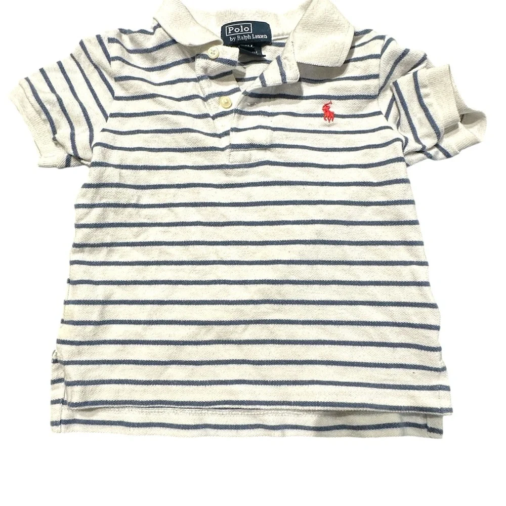 Polo Ralph Lauren Baby Boy Striped Polo Shirt Size 24M White Blue Cotton